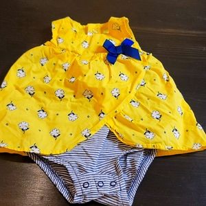 Dress onesie. Yellow and blue with floral and stripe pattern. Size 6 months